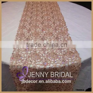 TR008A Modern Style Champagne Gold Chemical Lace Sequin Table Runner thumbnail-1