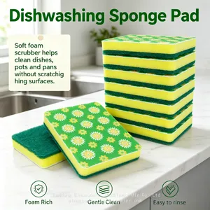 Thick High Density Floral Dual Sided Sponge Long Lasting Kitchen Scouring Pad thumbnail-4