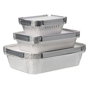 Rectangular Aluminum Foil Food Container Disposable Aluminium Tray Takeaway Lunch Box With Clear Lid Eco-friendly Recyclable thumbnail-1