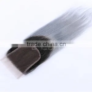 Grey and Black Ombre Hair Extensions Hair Weaves and Silver Gray Virgin Hair Closure Supplier's Choice thumbnail-4