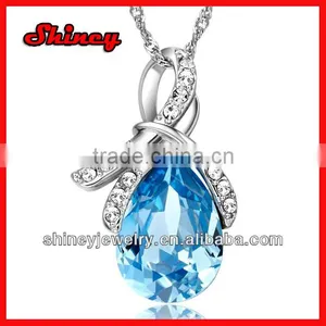 Stock Order !cheap Bling 925 Sterling Silver Ocean Blue Water Drop Crystal Paved Fashion Necklace Wholesale thumbnail-1