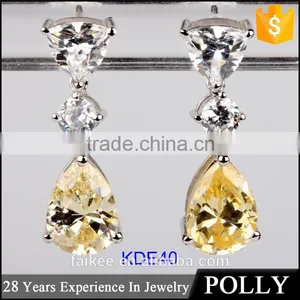 High Polished Gold Plated Crystal Zircon Silver Earrings thumbnail-5