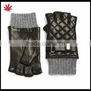Ladies Winter Fingerless Leather Gloves With Knitting Ending and Belt thumbnail-1