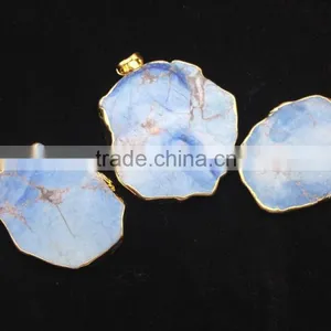 Pakistan Natural Imperial Jasper Gold Plated Edged Jasper Slice Pendant thumbnail-1