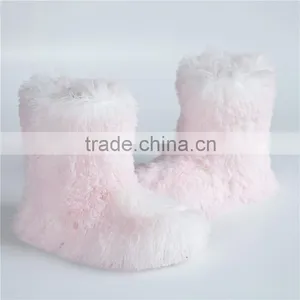 Ladies Long Pink PV Plush Boots thumbnail-1