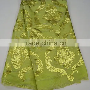 High Quality Lemon Green Korean Sequins Lace Fabric thumbnail-1