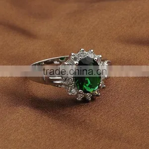 High Quality Green Stone Pave Setting Turquoise Silver Ring thumbnail-2