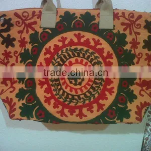 Best Deal Today !! Leather Handle Shopping Bag With Suzani Embrioderies thumbnail-1