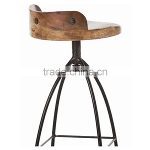 INDUSTRIAL INDIA MADE SWING BAR STOOL FURNITURE WITH MANGO WOOD TOP AND IRON BASE thumbnail-2