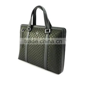 Custom Brand Plaid Pattern Top Quality Leather Briefcase for Business Men thumbnail-2