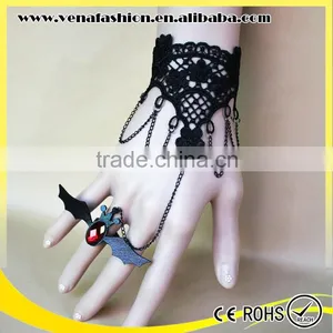 Bat Hanging Hallowmas Bracelet, Gothic Slave Bracelet With Ring thumbnail-1