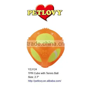 PROMOTIONAL 2.7" TPR CUBE WITH TENNIS BALL TPR TOY DOG TOY thumbnail-1