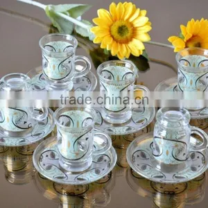 Decal Glass Coffee Tea Cup and Saucer Set thumbnail-1