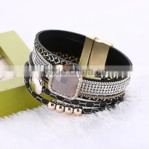 Multilayer Rhinestone Magnetic Korea Velvet Crystal Wrap Bracelet thumbnail-1