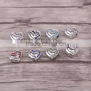 Antique Silver Plated Love Heart Big Hole Bead Charm Fits European Charm Bracelets thumbnail-1