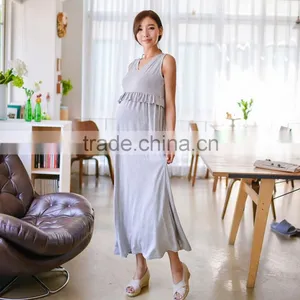Long Pregnant Woman Maternity Dresses With Decorative Border thumbnail-4