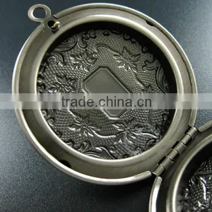 50MM Big Round Flower Engraved Brass Antiqued Silver Vintage Style Fold Photo Locket Pendant Charm 1113027 thumbnail-4