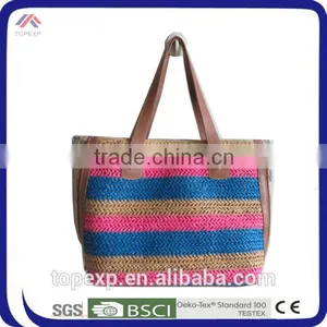 Foldable Straw Bag Bright Colored Handles thumbnail-5