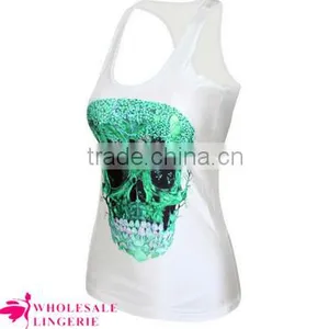 Cheap Pinky Skull Printed Summer White Tank Top BX123 Tank Top Women thumbnail-4