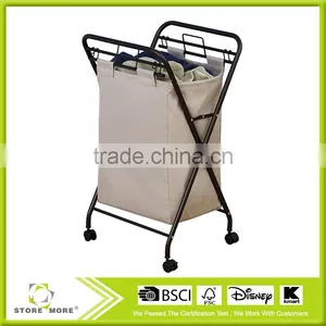 Rolling Laundry Hamper With Natural Polyester Bag, Antique Bronze Frame thumbnail-1