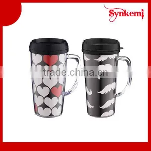 16oz Plastic Mug With Handle and Lid thumbnail-1