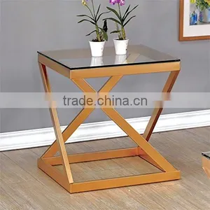 Popular Style Stainless Steel Modern Gold Color Coffee Table With Glass Top thumbnail-1