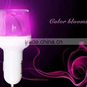 LED Light Rose Shape Dual USB Port Car Charger For Phone thumbnail-1