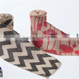 5''*5Y Natural Color Black Chevron Burlap Ribbons thumbnail-1
