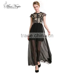 Maxnegio Patchwork Women Black Lace Nude Transparent Dress Girls Sexy Night Black Evening Dress thumbnail-1
