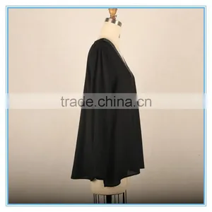 Black Simple Beaded Design Ladies New Fashion V Neck Chiffon Blouse 2016 thumbnail-2