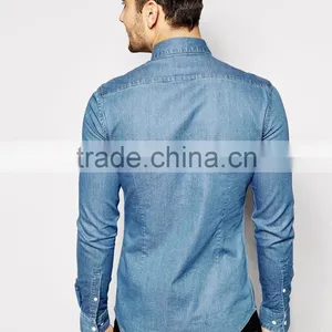 Skinny Denim Shirt With Long Sleeves In Mid Wash thumbnail-2