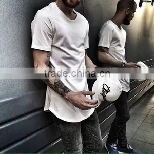 New Men 100 Cotton Plian Long Line t Shirt HipHop Elongated Style Tee thumbnail-1