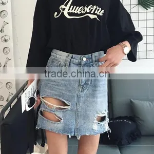 Runwaylover 4963 Sexy Europea Hot Sale Ripped Denim Skirt thumbnail-3