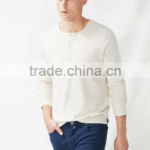 Men Long Sleeves Slub Cotton Henley T-shirts With Side Slit Hem thumbnail-1