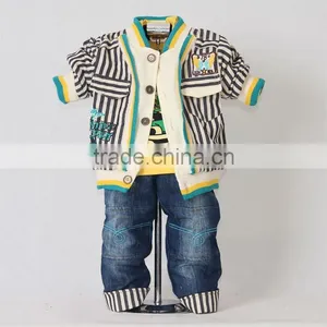 2016 New Autumn And Spring Striped Boys Clothes Set 3Pcs Outfit and T Shirt and Jeans Clothing 100% Same Like Pictures thumbnail-1