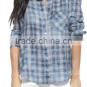 2015 Latest Girls Blouse Designs Women Shirts New York Casual Style Fashion Plaid thumbnail-1