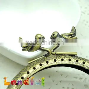 8.5cm Vintage Bronze Round Birds Bag Sewing Metal Coin Kiss Lock Square Frame thumbnail-6