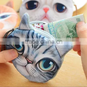 Hot Sale Plush Animal Cartoon 3D Cat / Dog Face Bag Coin Change Purse Case Wallet Change Pocket thumbnail-2