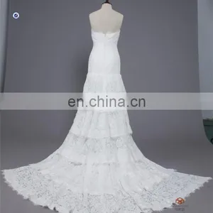 HMY-E0352 High Quality Franch Lace Fabric Bodice Sheer Skirt Lace Hem Latest Sample Wedding Dress 2016 Detachable Long Train thumbnail-3