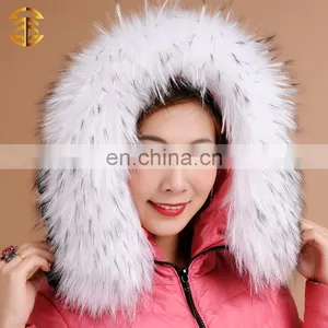 Natural Or White Large Raccoon Fur Collar Raccoon Fur Trim For Hood thumbnail-1