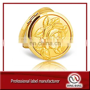 Hot Sale Lady Makeup Use And Pocket Type Custom Embossed Fashional Rose Style Metal Gold Cosmetic Mirror thumbnail-1