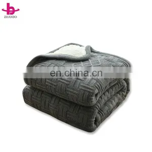 China Supplier Large Size 100% Polyester, Shu Velvet 2 in 1 Weighted Grey Elegant Cable Knit Fluffy Throw Blanket thumbnail-6