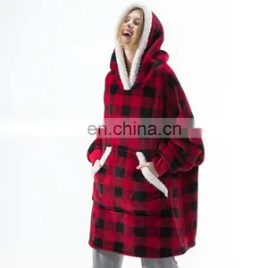 Luxury Super Plush Soft Long Sleeves Double Sided Durable Wearable Sherpa Blanket Hoodie thumbnail-2