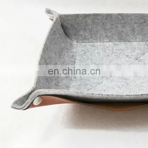 Multifunction Foldable Wool Felt Leather Valet Tray for Household Organizer thumbnail-7