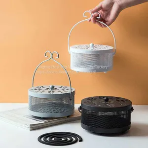 Iron Fireproof Mosquito Coil Box Tray Household With Lid Gray Color thumbnail-1