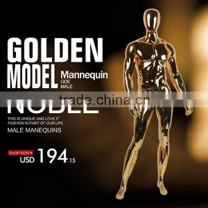 Noble Gold Chrome Fiberglass Europe Asian Full Body Muscle Male Mannequin thumbnail-2