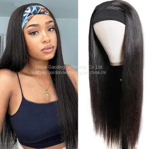 REMY HUMAN HAIR HEADBAND WIG STRAIGHT HEADWRAP WIG NATURAL COLOR thumbnail-1