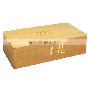 Modern Home Living Room Bedroom Natural Eco Friendly Voice Control Wooden LED Digital Alarm Clock With Recharge thumbnail-4