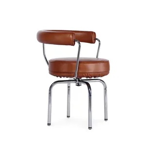 LC7 Chair Le Corbusier 1928 Replica, Modern 360° Swivel Leather Dining Chair With Chrome Metal Base for Home Hotel Cafe thumbnail-4