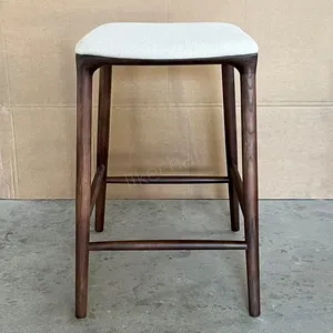 Modern Solid Wood Frame Fabric Cushion Bar Stool Coffee Shop Outdoor Contemporary Counter High Chair thumbnail-3